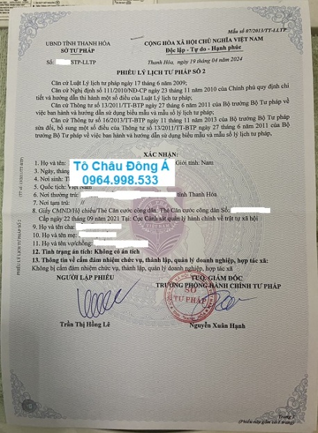 Dịch vụ cấp lý lịch tư pháp uy tín, giá tốt tại Hà Nội