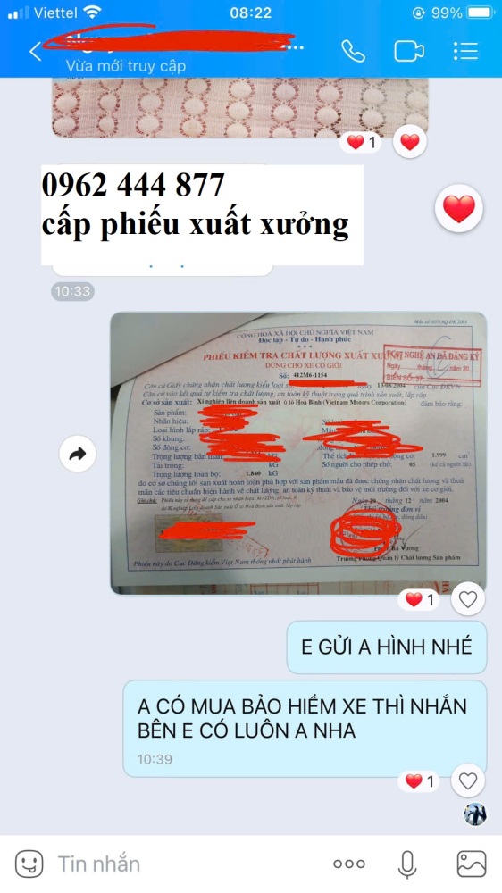 Cấp hình ảnh phiếu xuất xưởng tại hồ chí minh